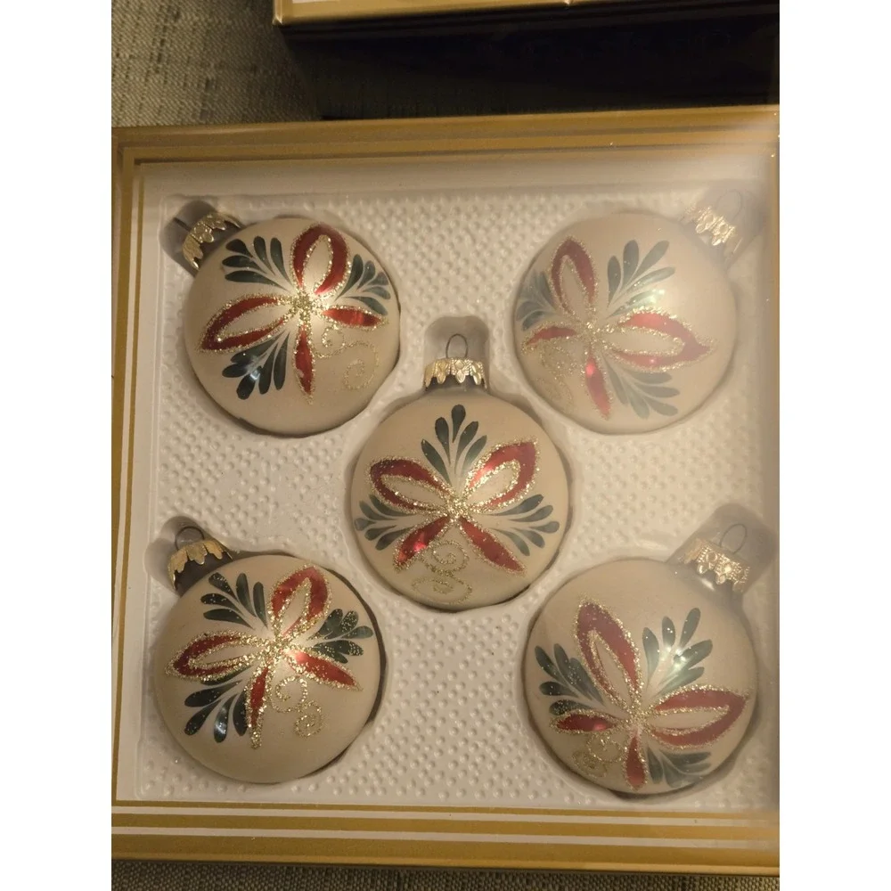 12 Vintage Kurt Adler Christmas Ornaments Glass Ball West Germany Red Bows Gold